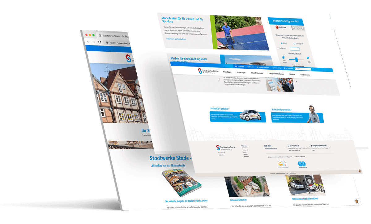 Website ausschnitt von Stadtwerke Stade